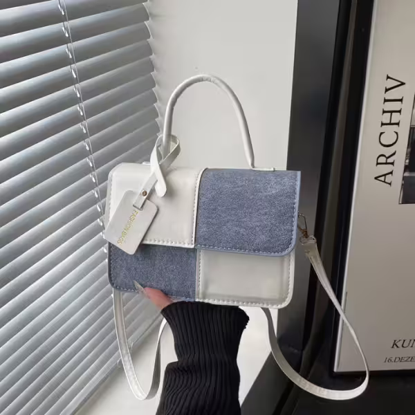 牛仔單寧皮革撞色&times;斜背包&times;白色