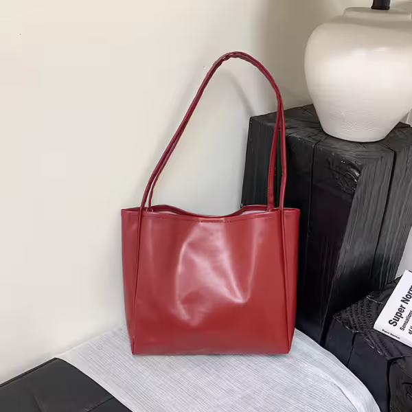 日常皮革素面&times;肩背包&times;紅色