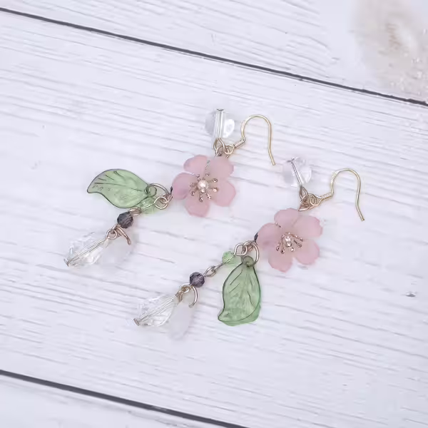 桃花盛開&times;吊墜耳勾
