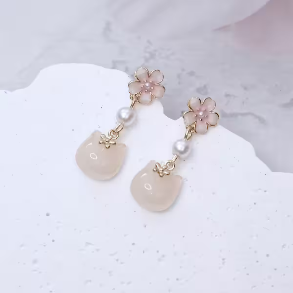 粉櫻貓咪&times;吊墜耳環