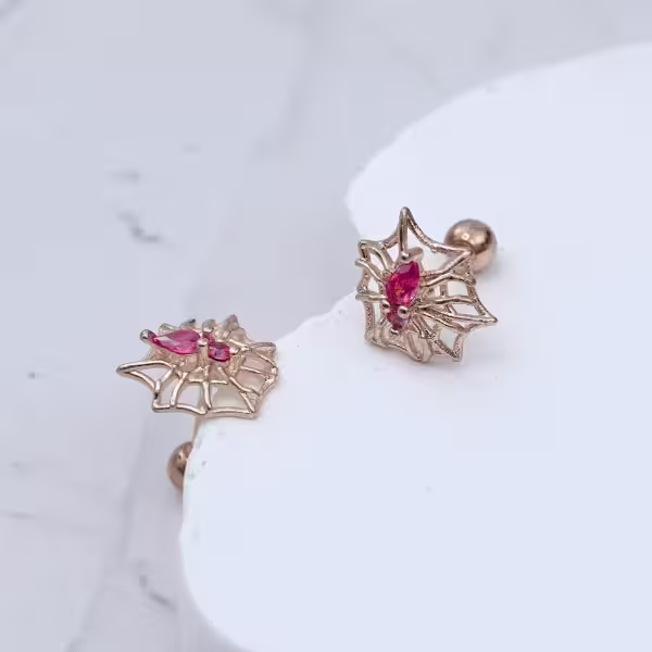 金粉紅蜘蛛&times;轉珠耳環