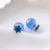 藍色星空晶爆琉璃球×後掛式耳環-第1張