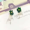 綠花金蕊珍珠傘×後掛式吊墜耳環-第4張
