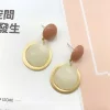 乳白石紋水滴圓環×吊墜耳環-第1張