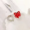 紅螃蟹貝殼珍珠×不對稱三角耳夾-第2張