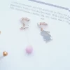 灰兔領結粉紅珠 ×不對稱三角耳夾-第2張