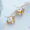 貝殼白花珠珠方塊×吊墜耳環-第1張