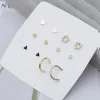 黑三角花朵C環×六套件耳環組-第4張