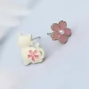 白貓粉櫻花卉×不對稱耳環-第4張