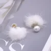 小白毛球珍珠×蚊香盤U型耳夾-第3張