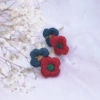 刺繍紅藍小花朵×吊墜耳環-第2張