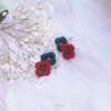 刺繍紅藍小花朵×吊墜耳環-第3張