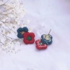 刺繍紅藍小花朵×吊墜耳環-第4張