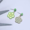綠格小花×不對稱吊墜耳環-第4張