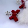 雪花紅絨毛球×吊墜耳環-第3張