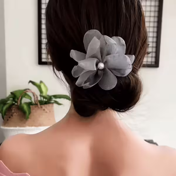 柔絲花朵×鐵絲髮帶×中性灰-第2張