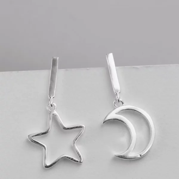 925銀針×星星和月亮×不對稱耳針-第2張