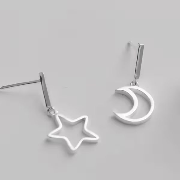925銀針×星星和月亮×不對稱耳針-第4張