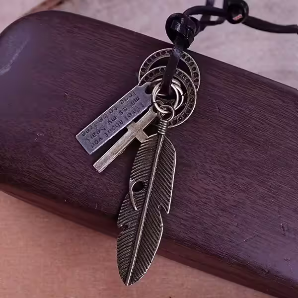 真皮×羽毛×復古項鍊-第1張