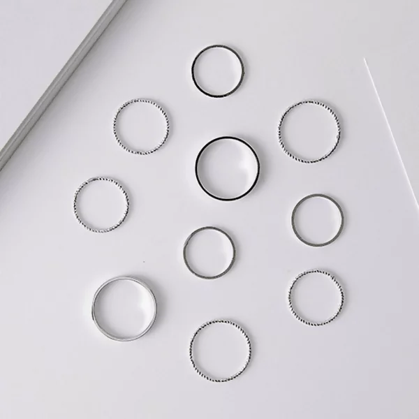 麻花圓圈細環×十套件戒指組×銀-第3張