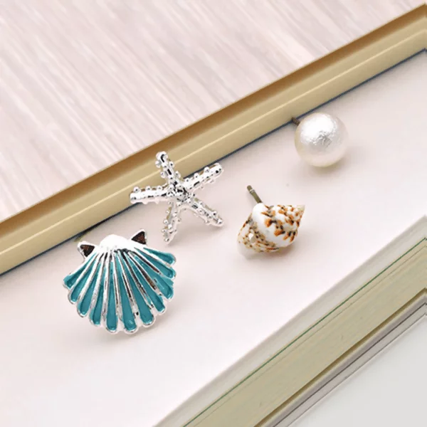 海星貝殼珍珠×單邊四套件耳環組×藍色-第1張