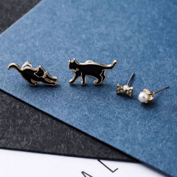 黑貓與領結珍珠×單邊四套件耳環組-第4張