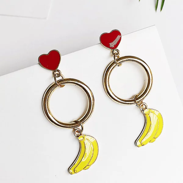 香蕉水果愛心圓環×吊墜耳環-第1張
