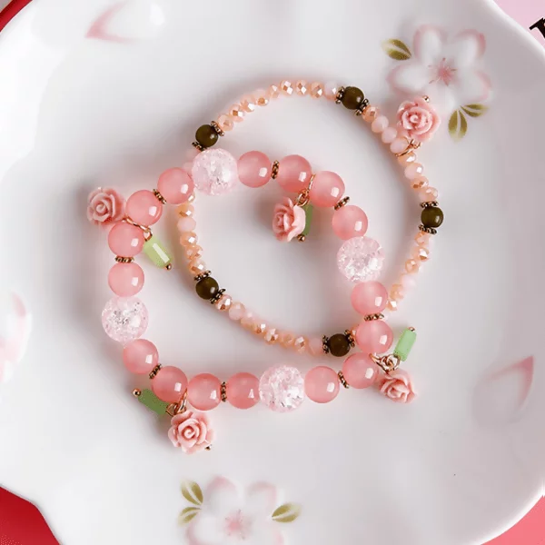 玫瑰花園×固定式雙層琉璃串珠手鍊×粉紅-第1張