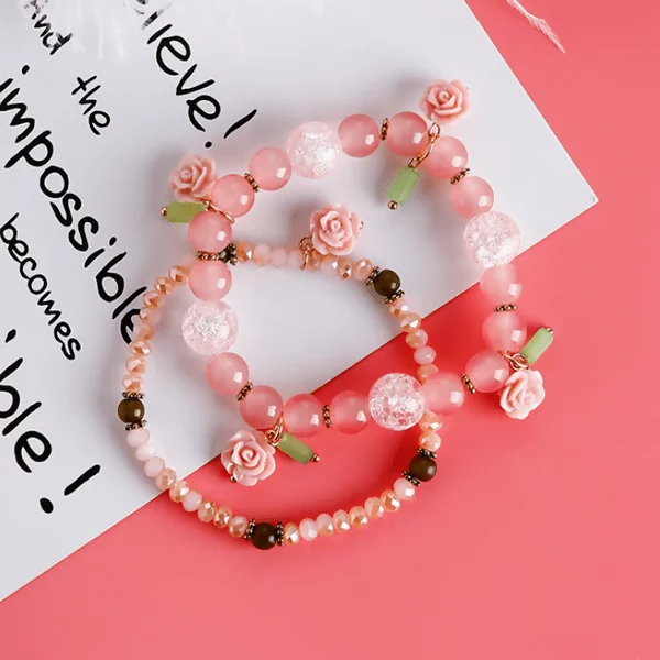 玫瑰花園×固定式雙層琉璃串珠手鍊×粉紅-第2張
