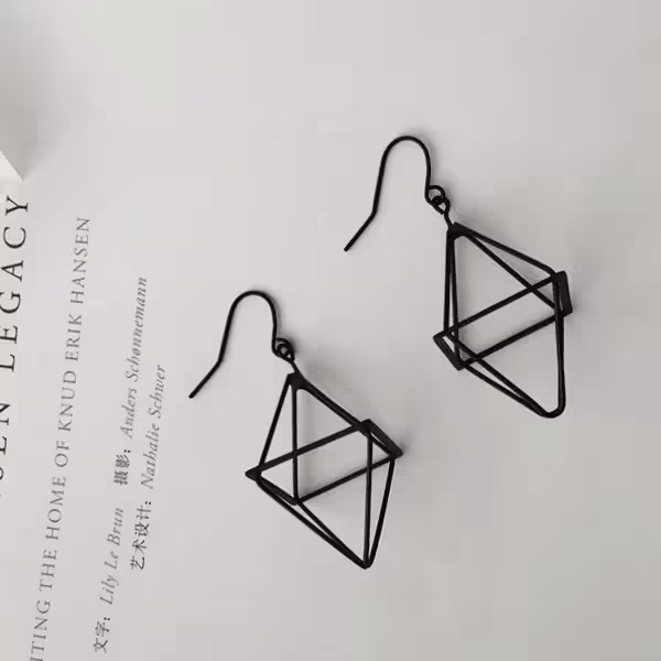 立體鏤空菱角錐×吊墜耳勾-第1張