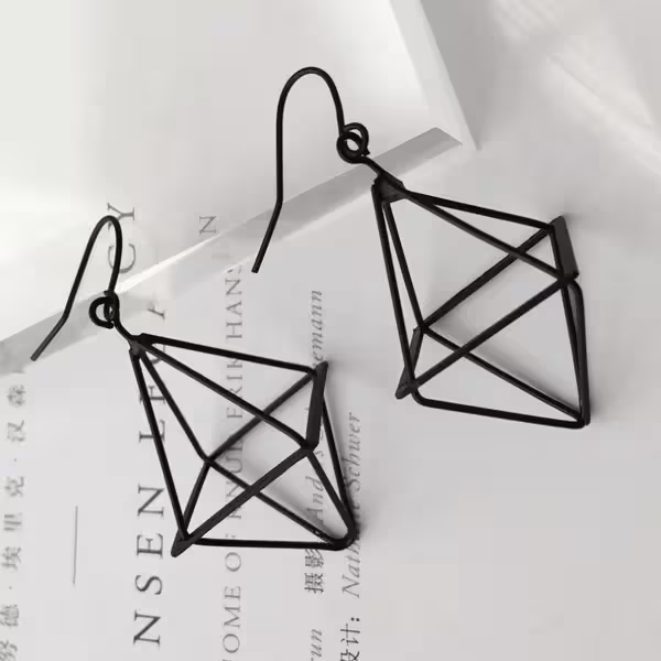 立體鏤空菱角錐×吊墜耳勾-第3張