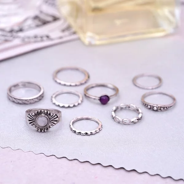 紫石白晶花邊×九套件戒指組×銀-第1張