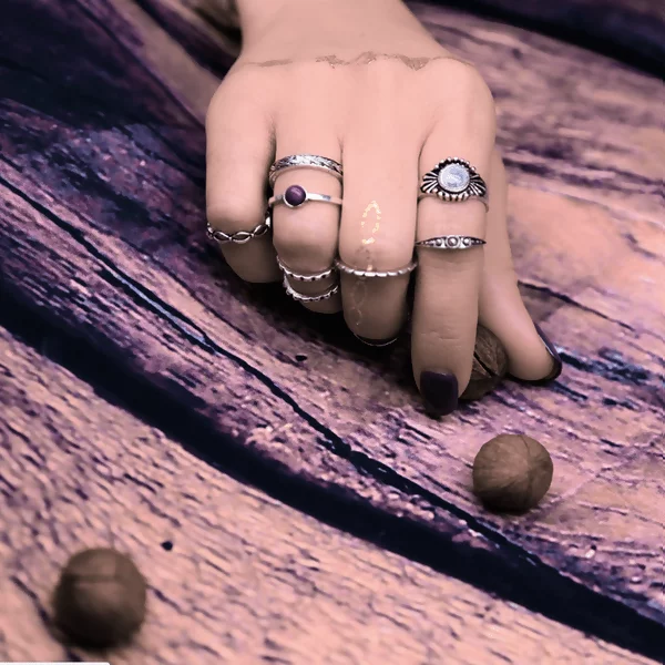 紫石白晶花邊×九套件戒指組×銀-第4張
