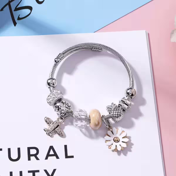 飛機小白花×固定式串珠手環-第1張