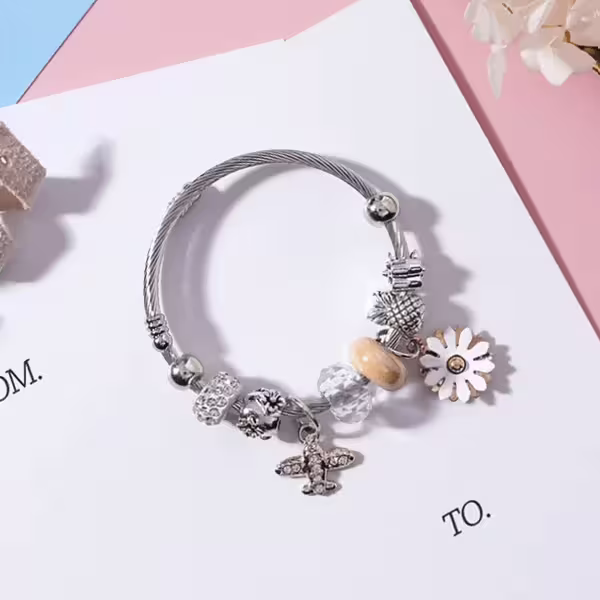 飛機小白花×固定式串珠手環-第3張