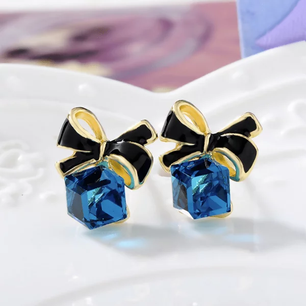 蝴蝶結藍晶方塊×軟墊三角耳夾-第1張