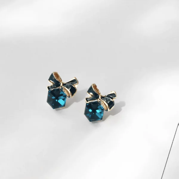 蝴蝶結藍晶方塊×軟墊三角耳夾-第5張