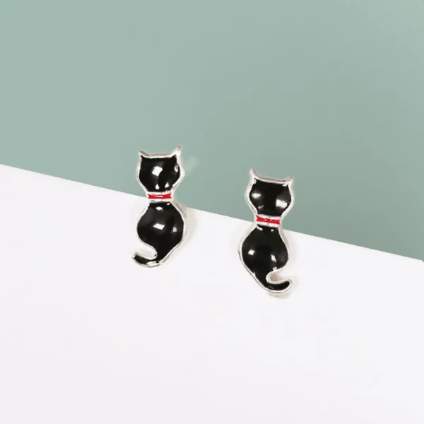 925銀針×黑色小貓的背影×耳針-第2張