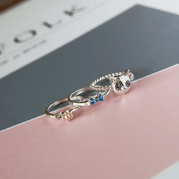 紫晶貓領結珍珠×三套件戒指組-第2張