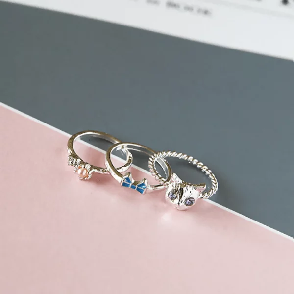 紫晶貓領結珍珠×三套件戒指組-第3張