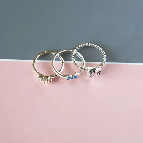 紫晶貓領結珍珠×三套件戒指組-第4張