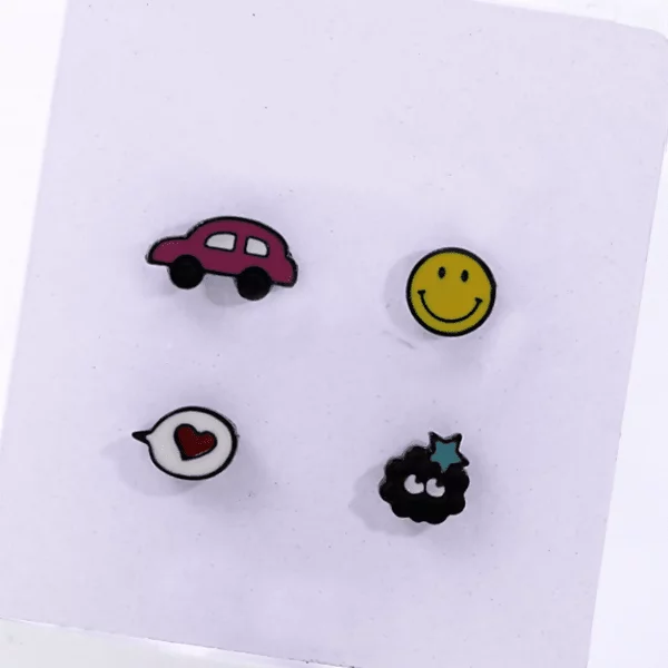 小汽車笑臉×卡通單邊四套件耳環組-第1張