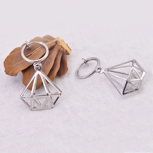 幾何立體鏤空鑽石×彈簧耳夾-第1張