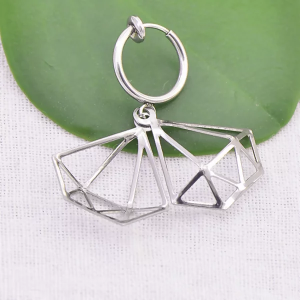 幾何立體鏤空鑽石×彈簧耳夾-第2張
