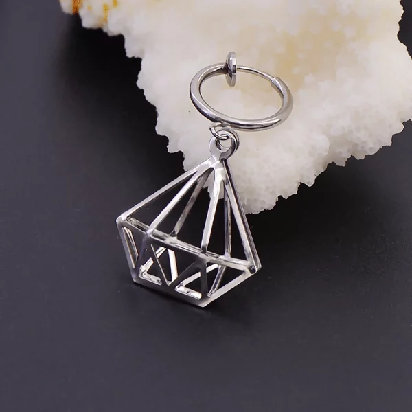 幾何立體鏤空鑽石×彈簧耳夾-第3張