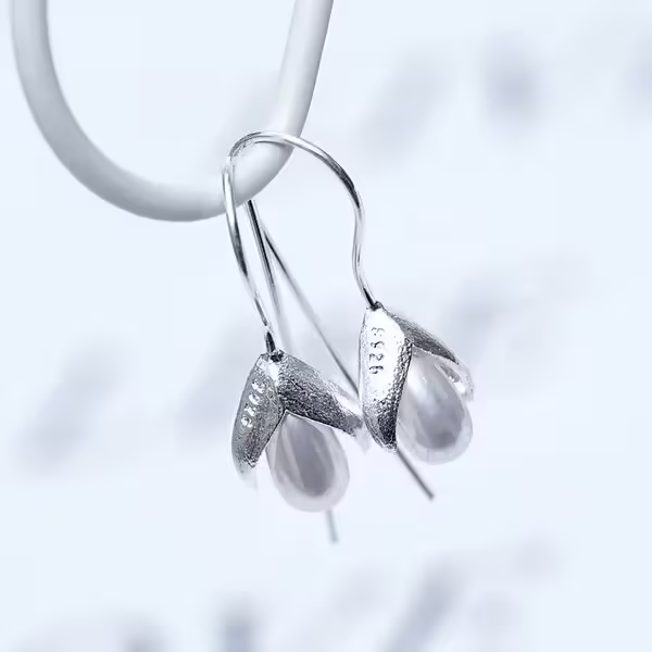 925銀針×花苞水滴珍珠×耳勾-第2張