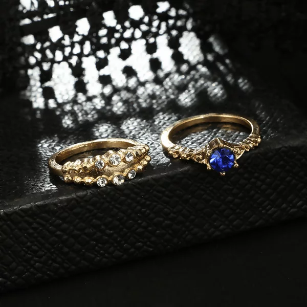 金色水滴圓形藍寶晶鑽×八套件戒指組-第3張