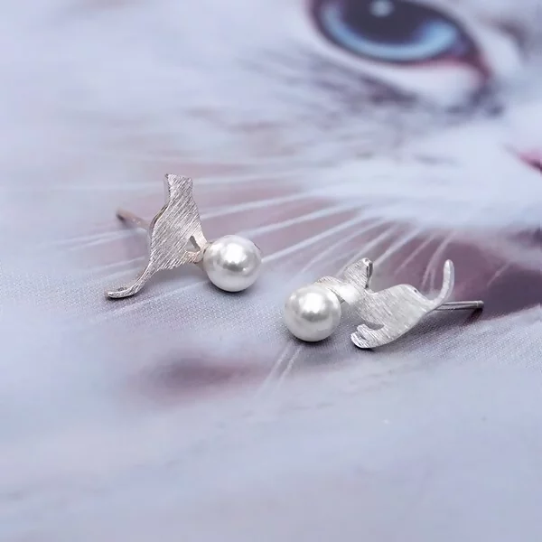 925銀針×貓咪玩珍珠×耳針-第1張