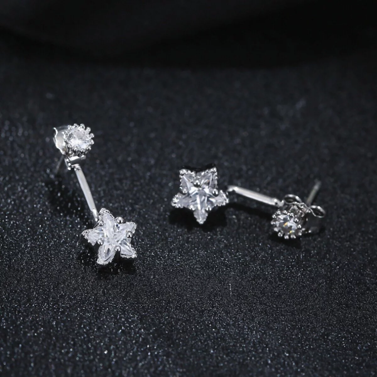 925銀針×鋯鑽五角星×後掛式耳針-第4張