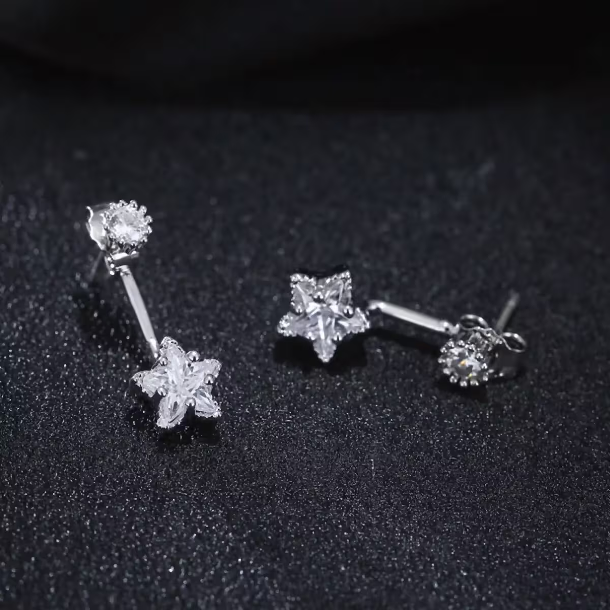 925銀針×鋯鑽五角星×後掛式耳針-第4張